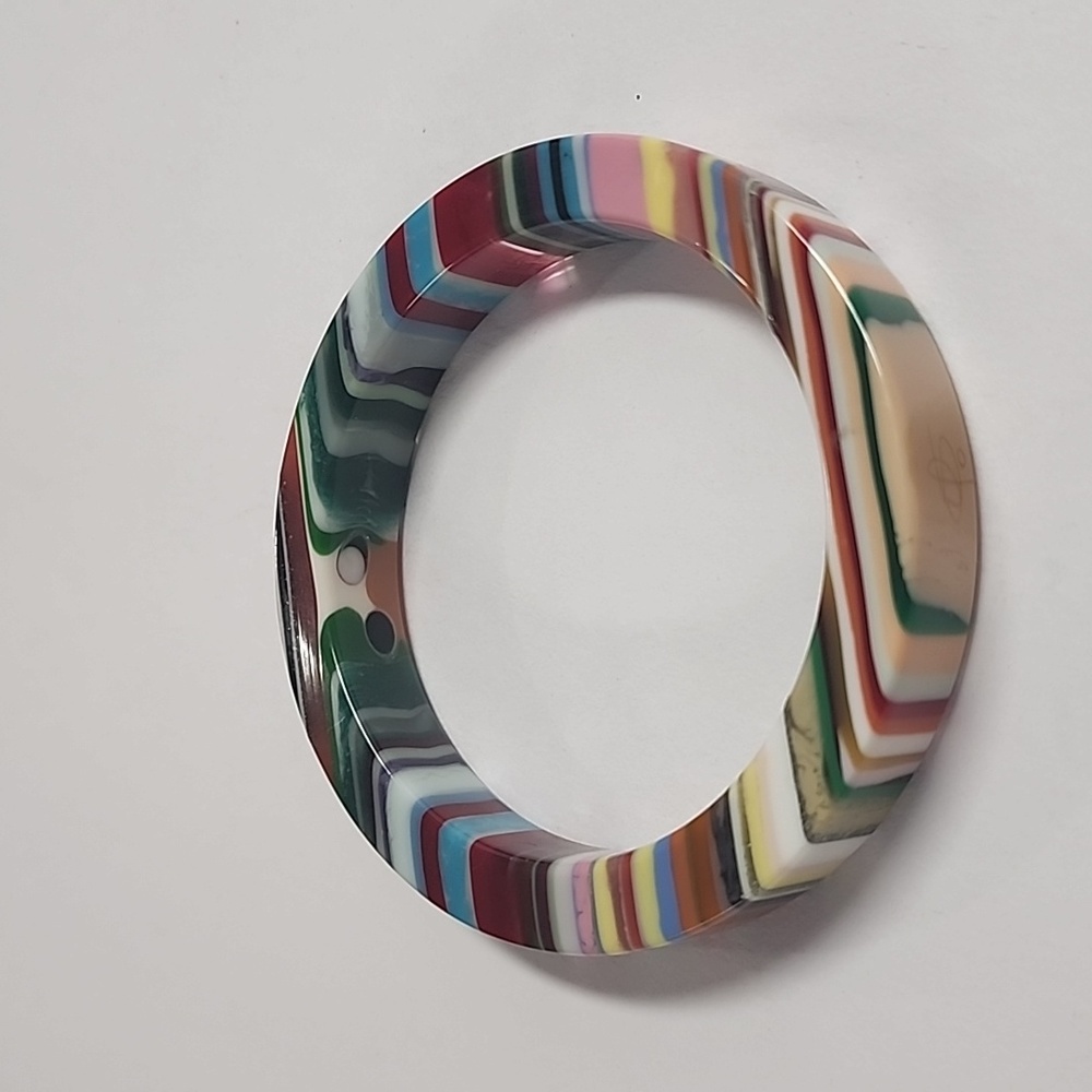 Vintage Sobral Bangle Rainbow Stripe Resin Signed Designer Collectible Bracelet